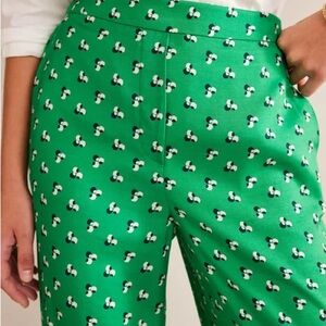Boden printed pattern green pull on trouser satin style pants